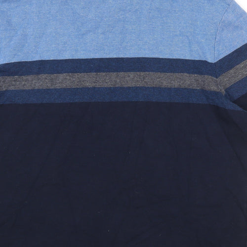 Marks and Spencer Mens Blue Colourblock 100% Cotton Polo Size XL Collared Button