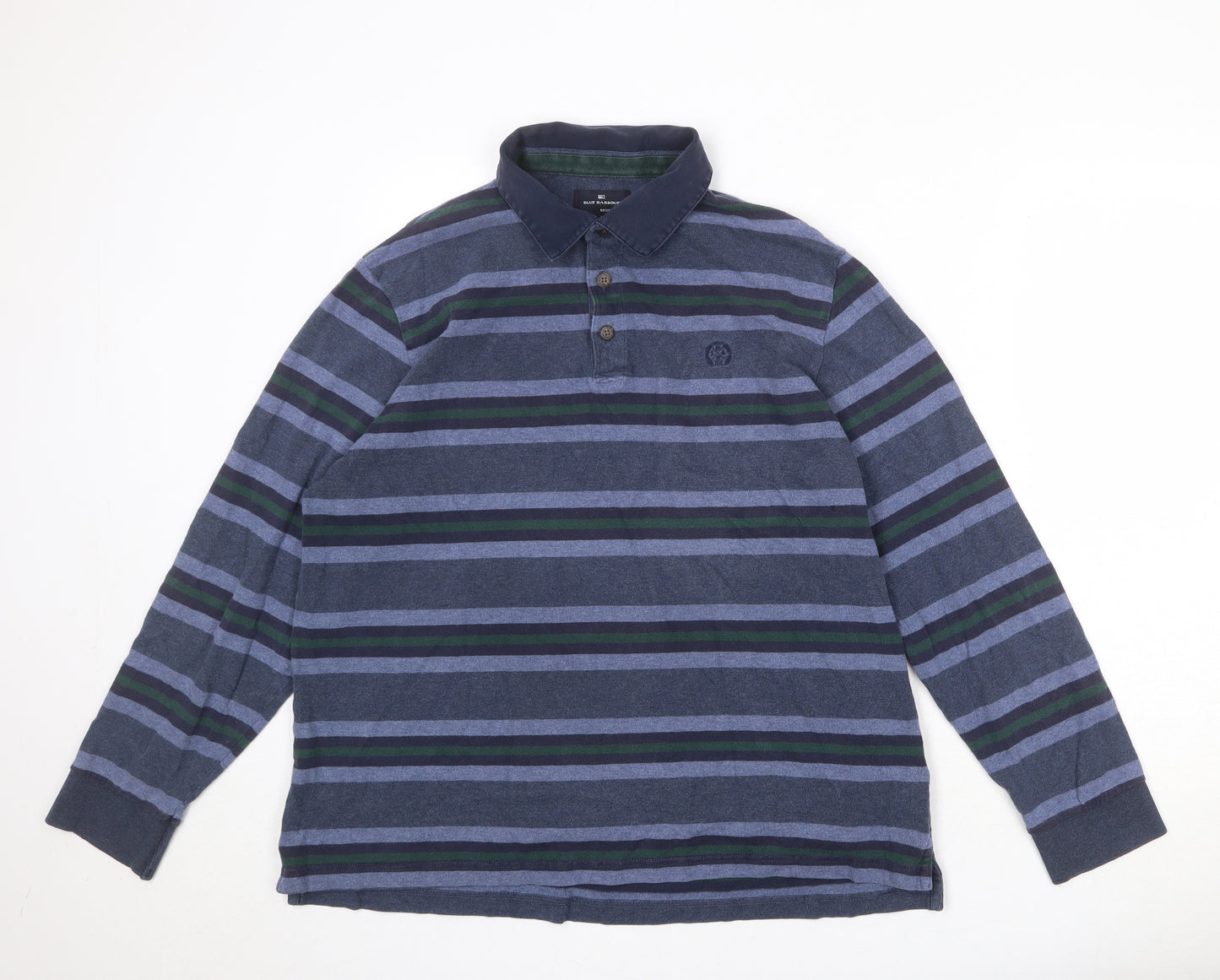 Blue Harbour Mens Blue Striped 100% Cotton Polo Size L Collared Button