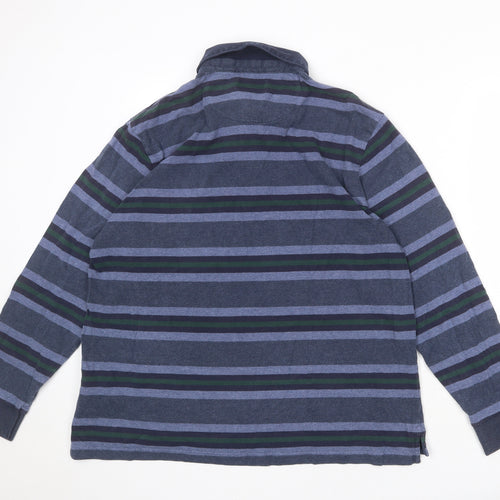 Blue Harbour Mens Blue Striped 100% Cotton Polo Size L Collared Button
