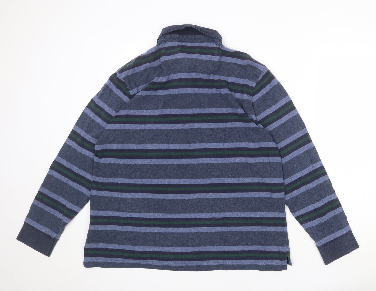 Blue Harbour Mens Blue Striped 100% Cotton Polo Size L Collared Button
