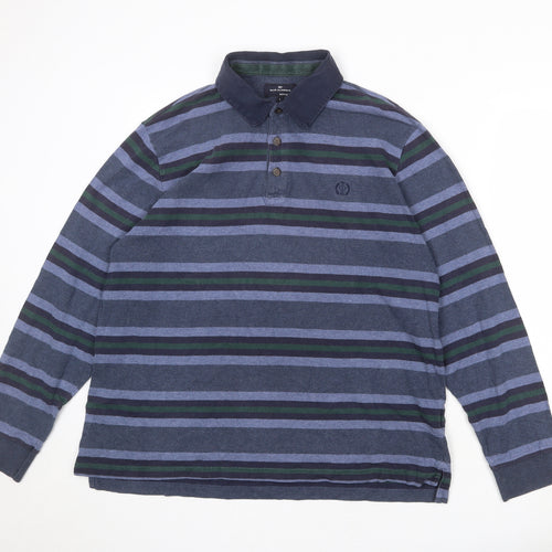 Blue Harbour Mens Blue Striped 100% Cotton Polo Size L Collared Button