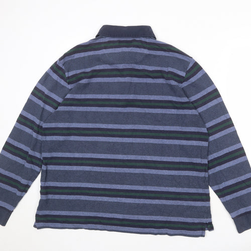 Blue Harbour Mens Blue Striped 100% Cotton Polo Size L Collared Button