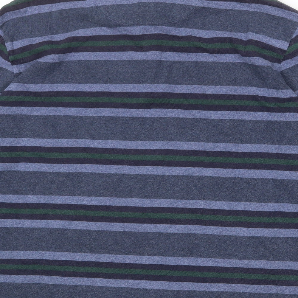 Blue Harbour Mens Blue Striped 100% Cotton Polo Size L Collared Button