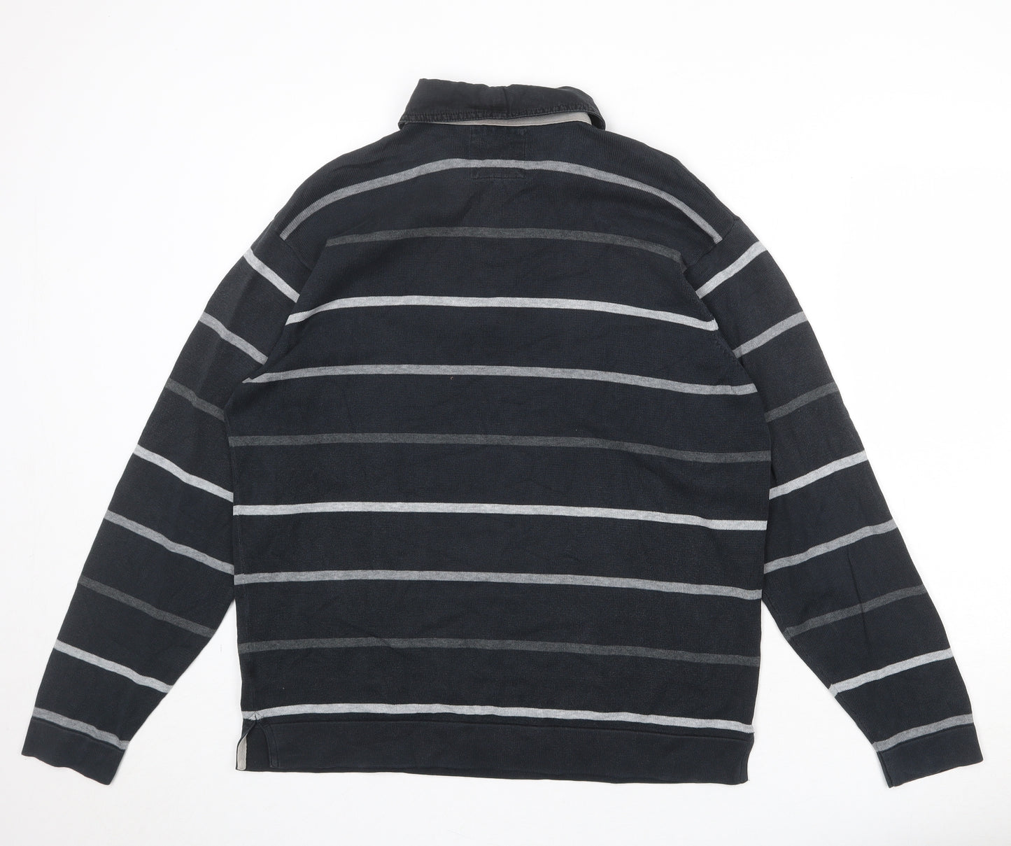 Blue Harbour Mens Black Striped Cotton Polo Size L Collared Button