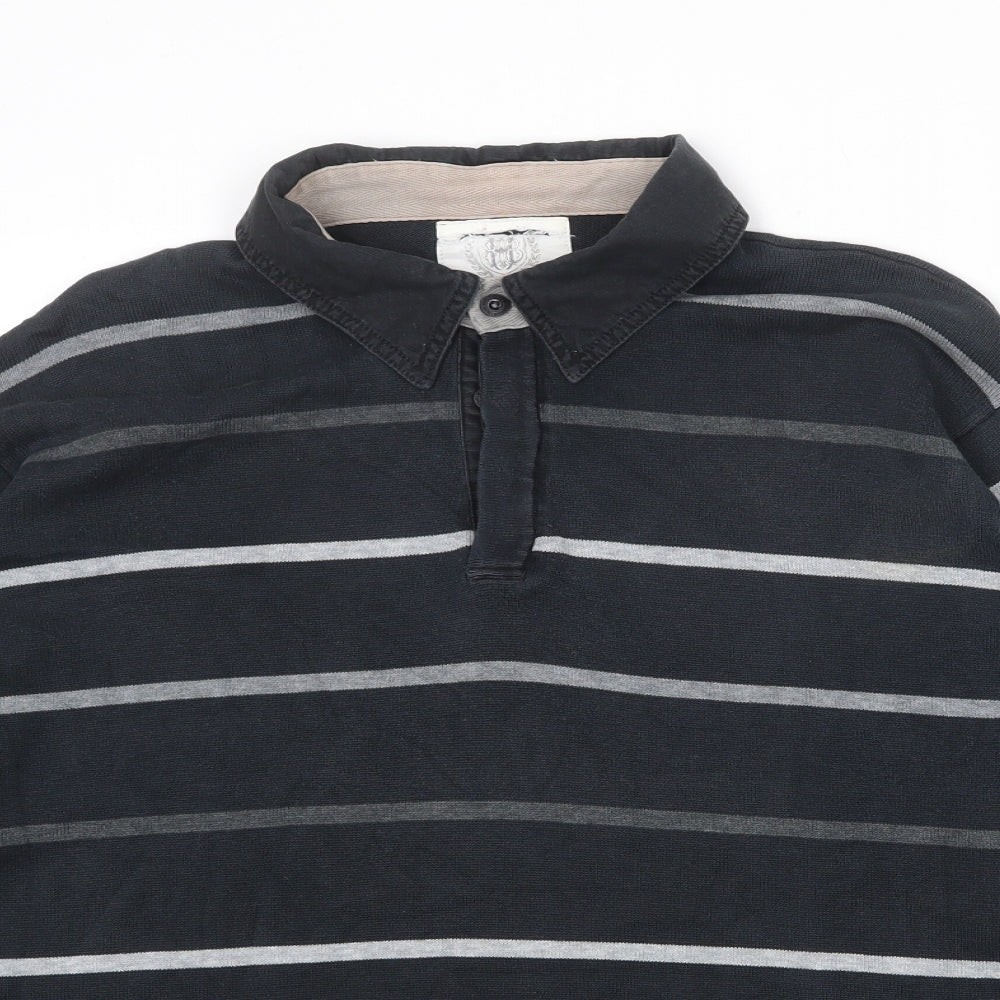 Blue Harbour Mens Black Striped Cotton Polo Size L Collared Button