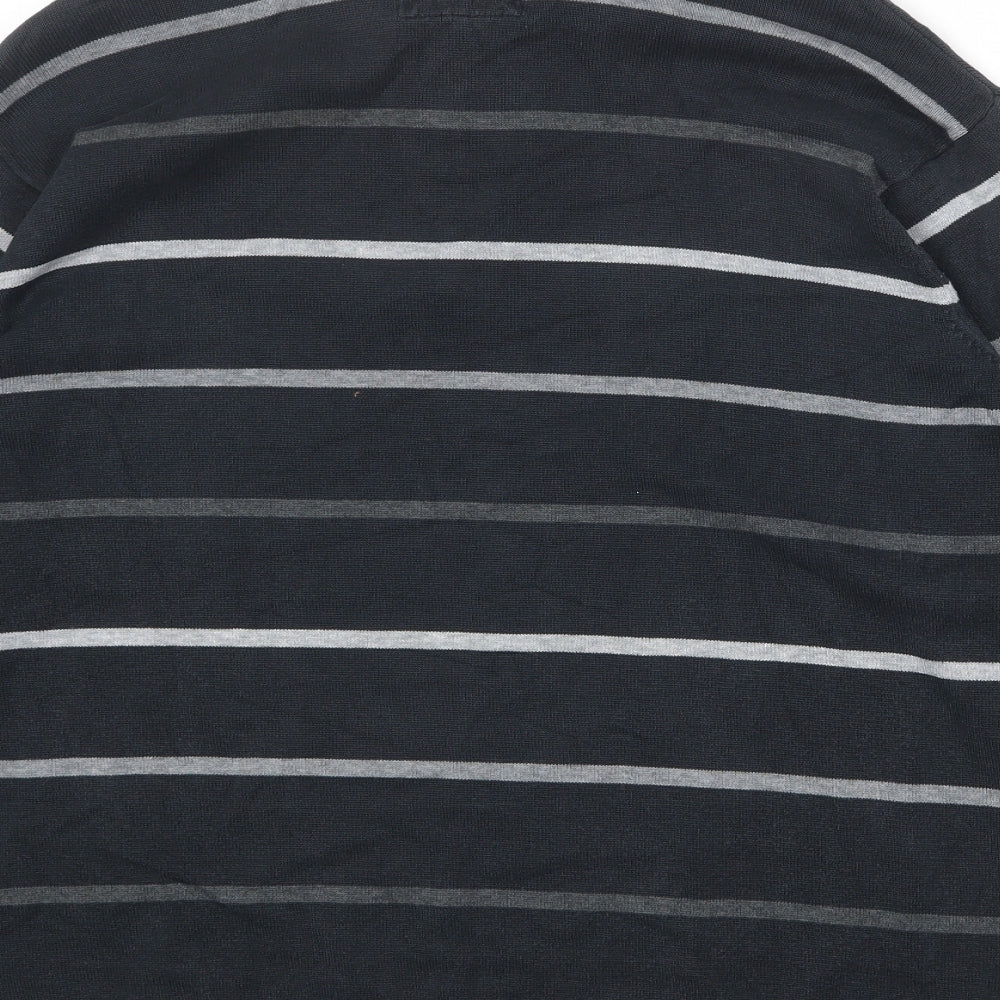 Blue Harbour Mens Black Striped Cotton Polo Size L Collared Button