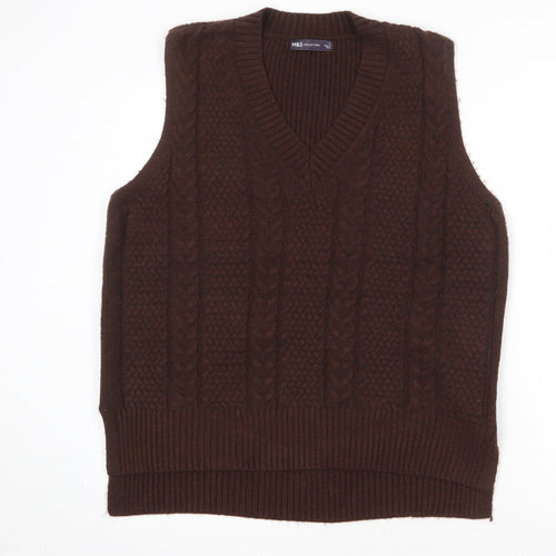 Marks and Spencer Womens Brown V-Neck Polyester Vest Jumper Size L