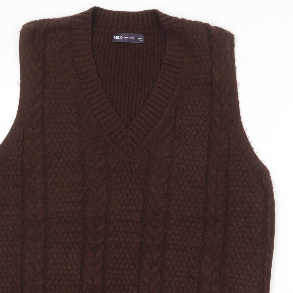 Marks and Spencer Womens Brown V-Neck Polyester Vest Jumper Size L