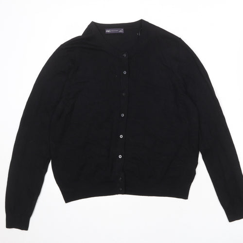 Marks and Spencer Womens Black Round Neck Viscose Cardigan Jumper Size 16