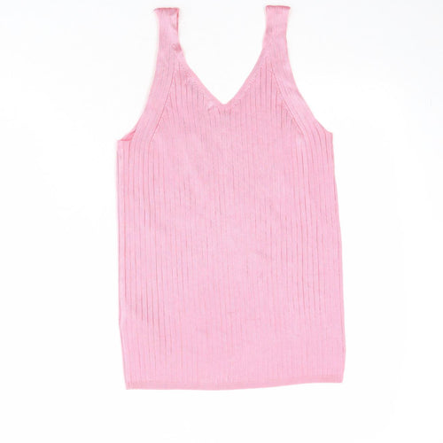 Marks and Spencer Womens Pink Viscose Basic Tank Size 12 V-Neck