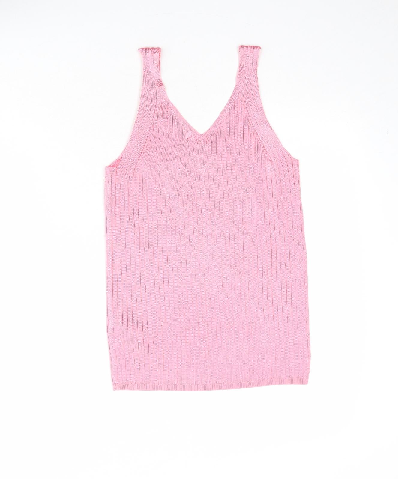 Marks and Spencer Womens Pink Viscose Basic Tank Size 12 V-Neck