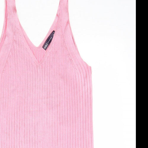 Marks and Spencer Womens Pink Viscose Basic Tank Size 12 V-Neck
