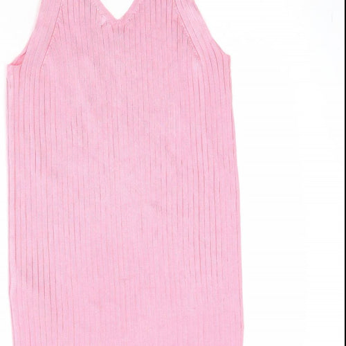Marks and Spencer Womens Pink Viscose Basic Tank Size 12 V-Neck