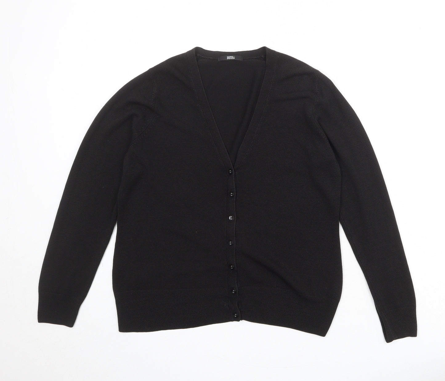 Marks and Spencer Womens Black V-Neck Acrylic Cardigan Jumper Size 14