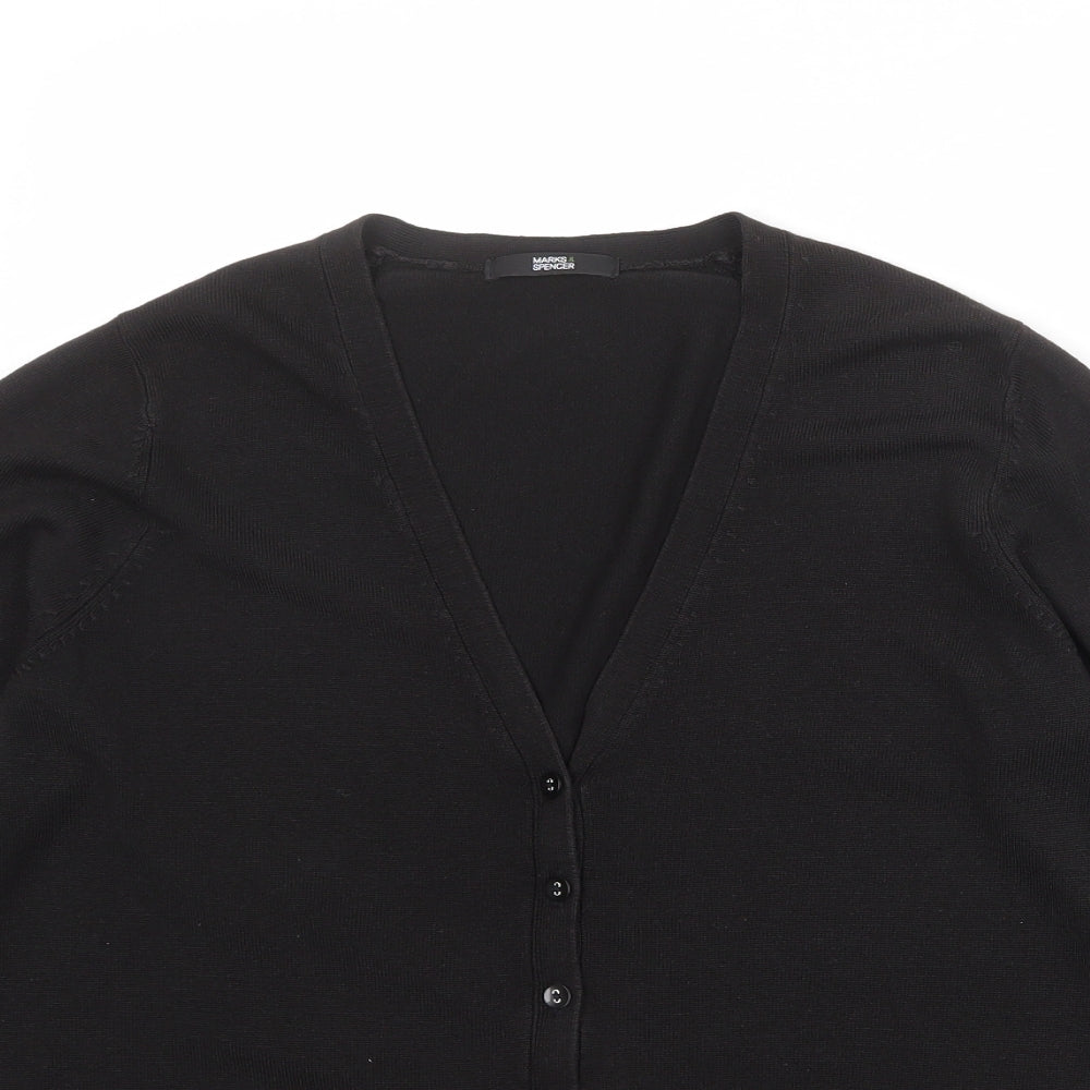 Marks and Spencer Womens Black V-Neck Acrylic Cardigan Jumper Size 14