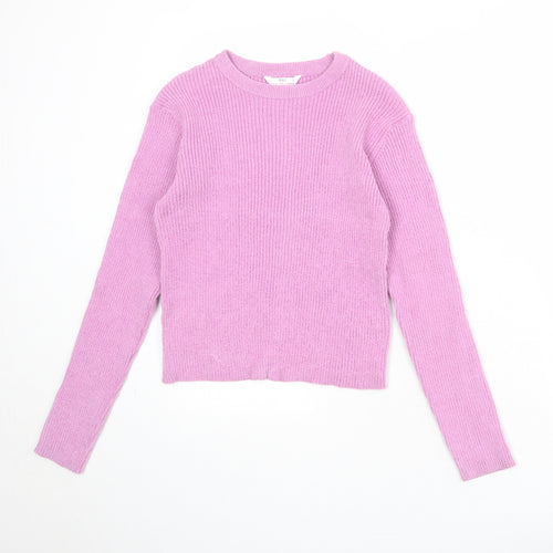 Marks and Spencer Girls Purple Round Neck Polyester Pullover Jumper Size 13-14 Years Pullover