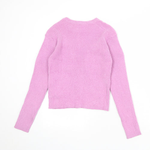 Marks and Spencer Girls Purple Round Neck Polyester Pullover Jumper Size 13-14 Years Pullover