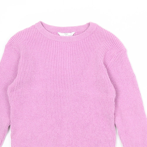 Marks and Spencer Girls Purple Round Neck Polyester Pullover Jumper Size 13-14 Years Pullover