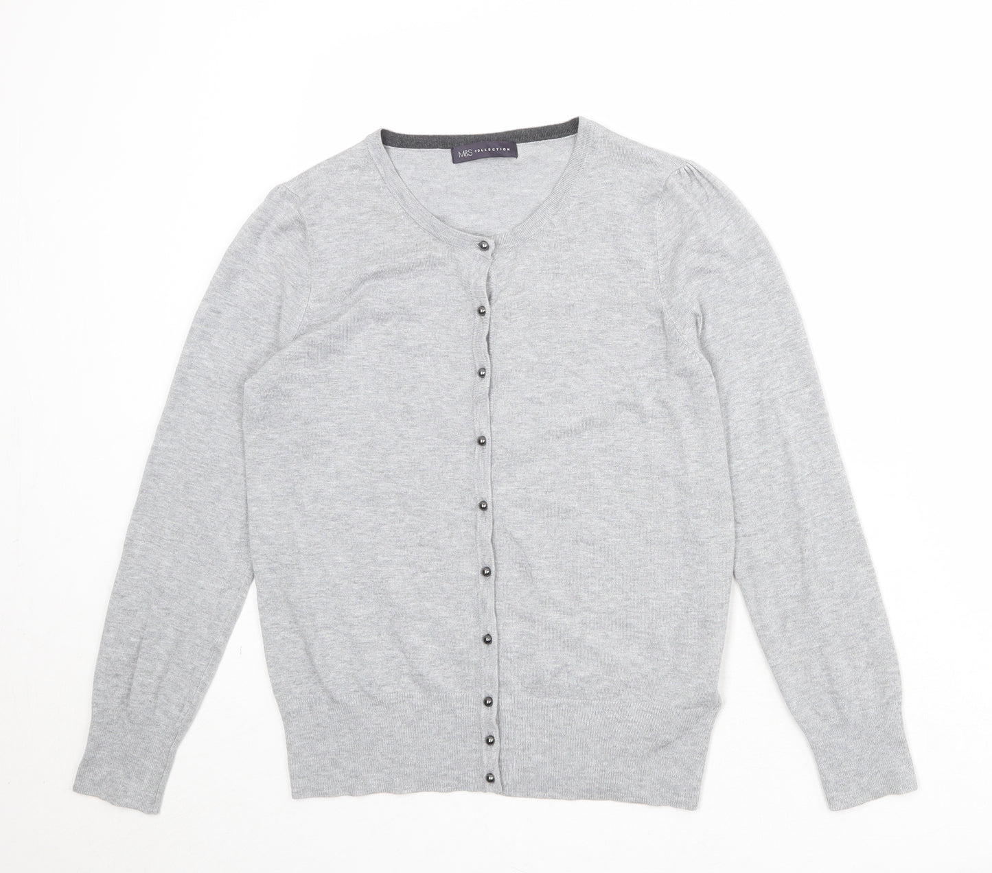 Marks and Spencer Womens Grey Round Neck Viscose Cardigan Jumper Size 12