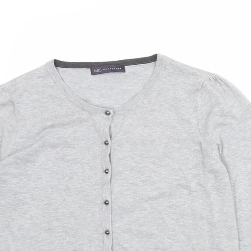 Marks and Spencer Womens Grey Round Neck Viscose Cardigan Jumper Size 12