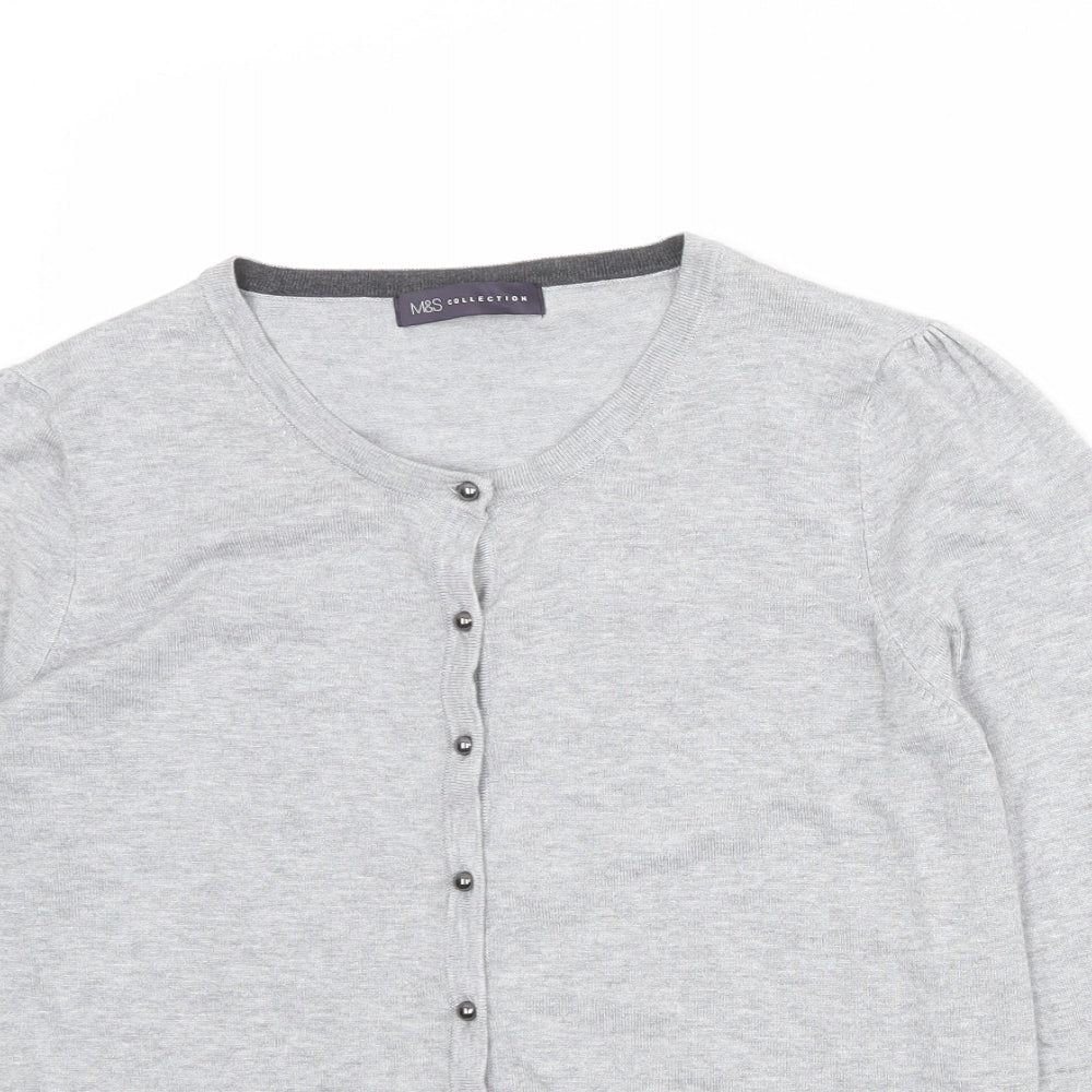Marks and Spencer Womens Grey Round Neck Viscose Cardigan Jumper Size 12