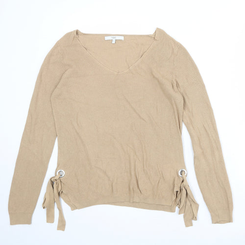 NEXT Womens Brown V-Neck Viscose Pullover Jumper Size 10
