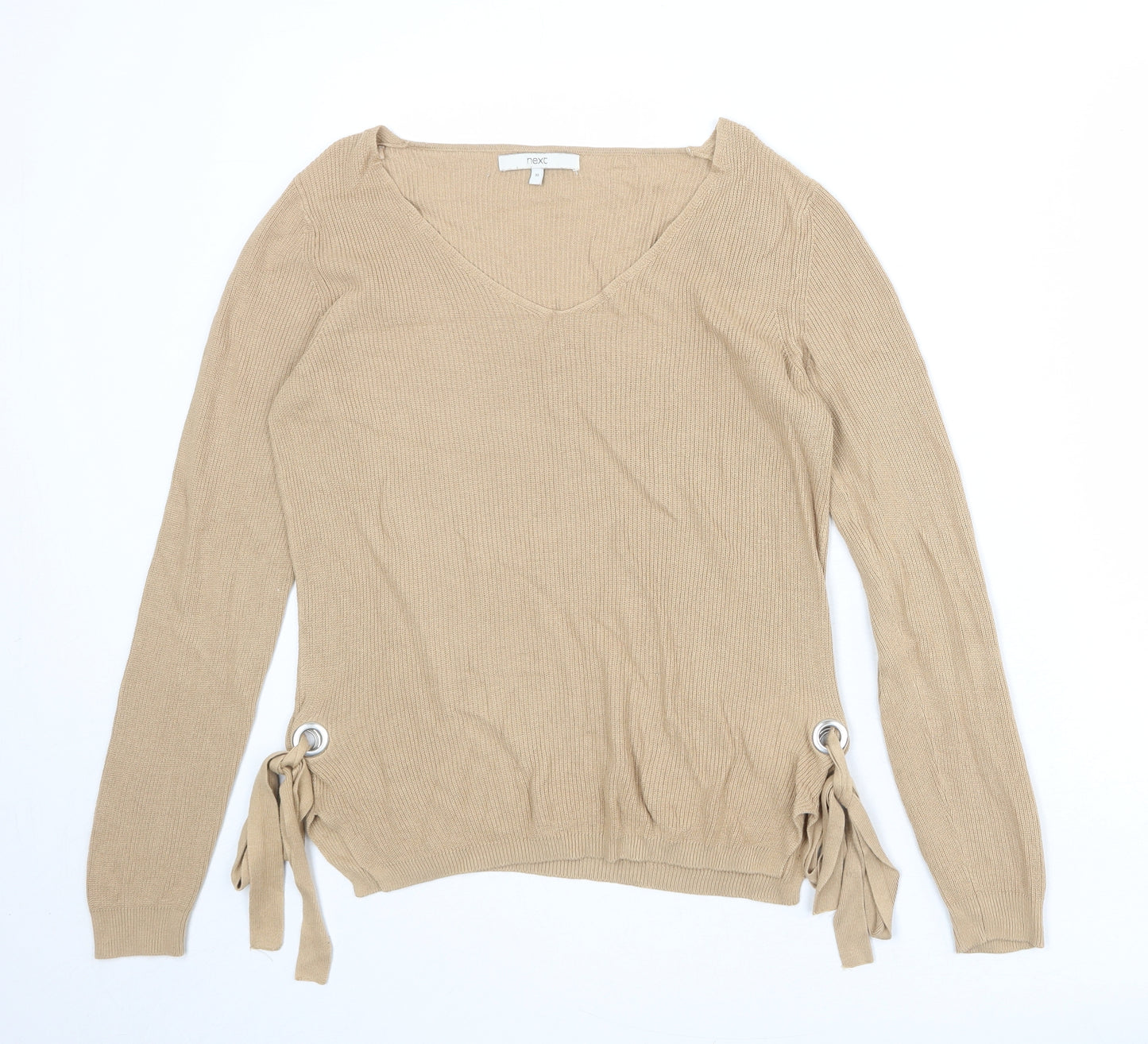 NEXT Womens Brown V-Neck Viscose Pullover Jumper Size 10