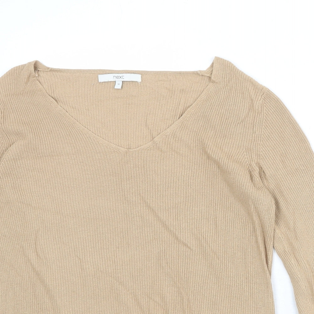 NEXT Womens Brown V-Neck Viscose Pullover Jumper Size 10