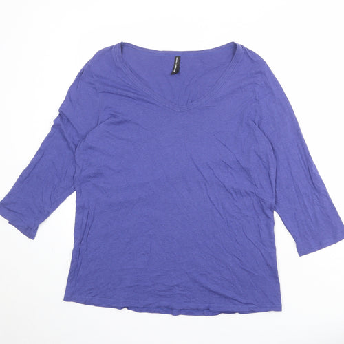 Marks and Spencer Womens Blue Cotton Basic T-Shirt Size 20 V-Neck