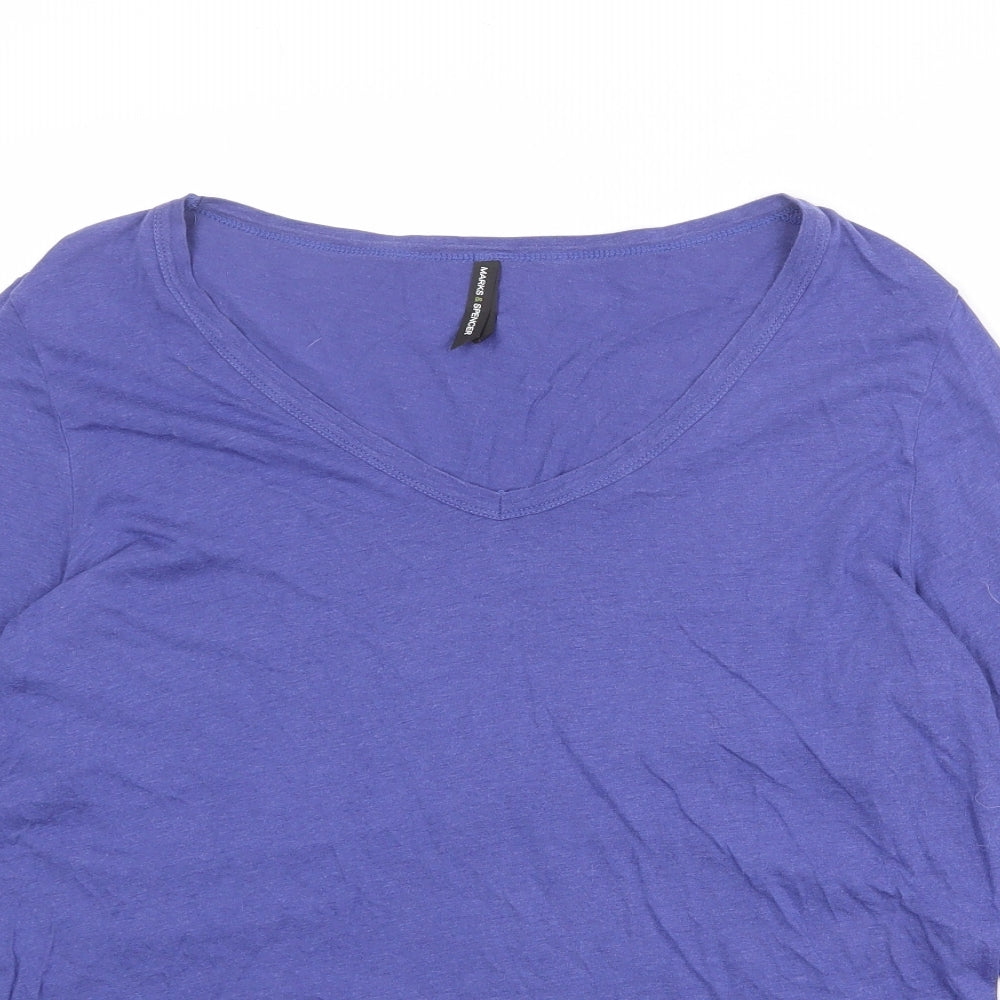 Marks and Spencer Womens Blue Cotton Basic T-Shirt Size 20 V-Neck