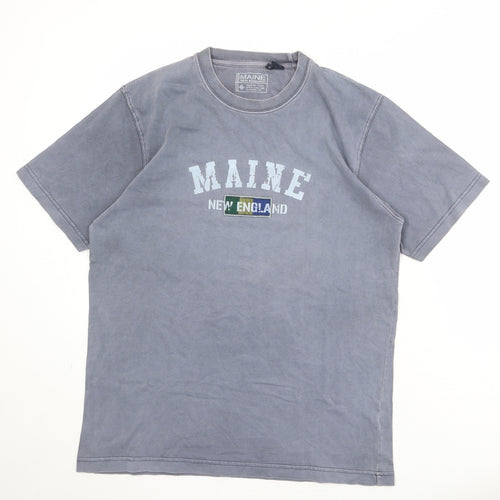 Maine Mens Grey Cotton T-Shirt Size M Round Neck
