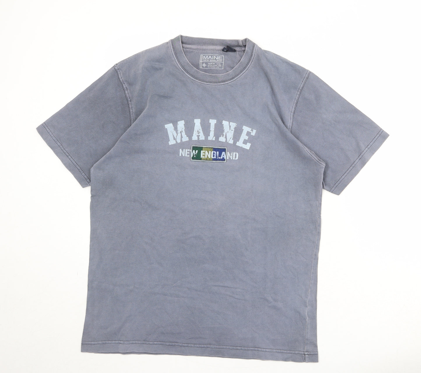Maine Mens Grey Cotton T-Shirt Size M Round Neck