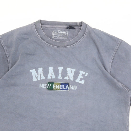 Maine Mens Grey Cotton T-Shirt Size M Round Neck