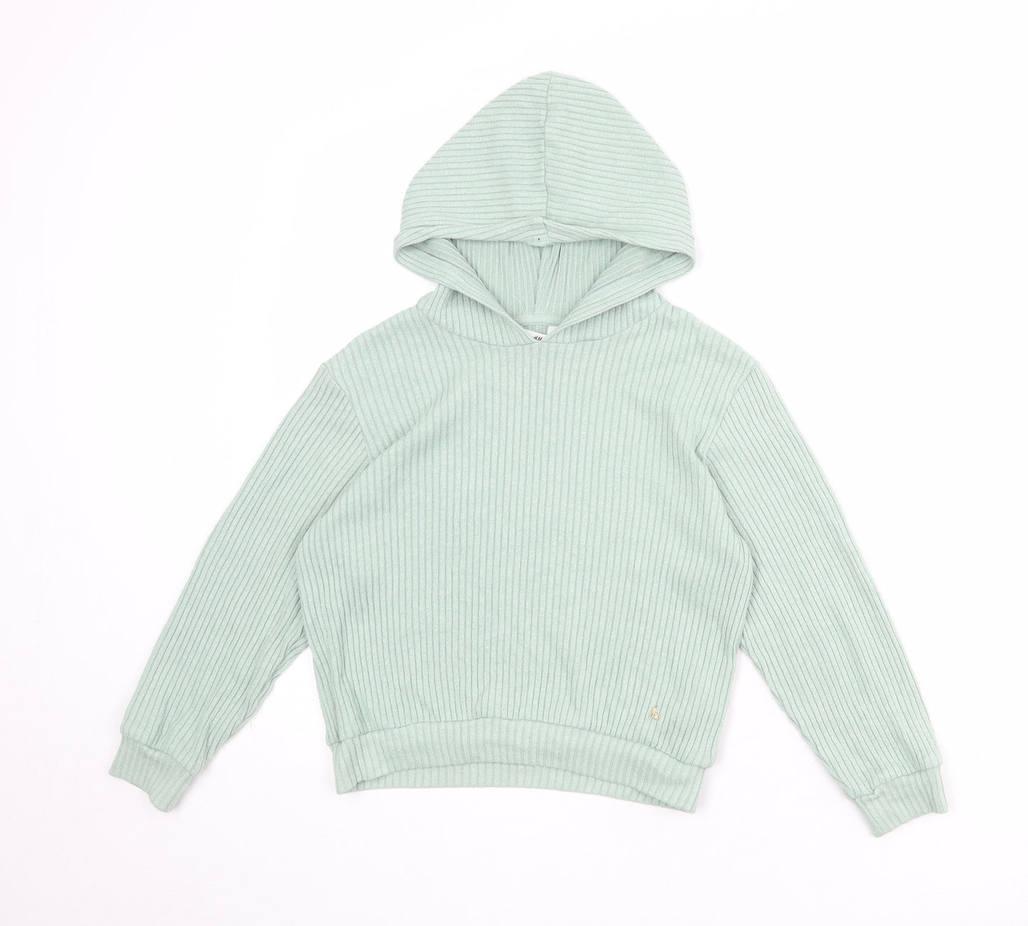 H&M Girls Green Viscose Pullover Hoodie Size 7-8 Years Pullover - Ribbed