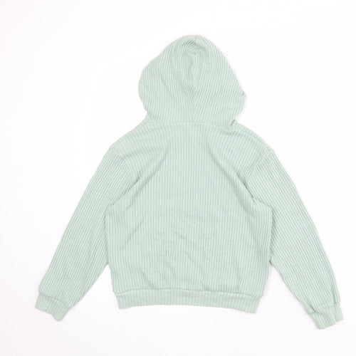 H&M Girls Green Viscose Pullover Hoodie Size 7-8 Years Pullover - Ribbed
