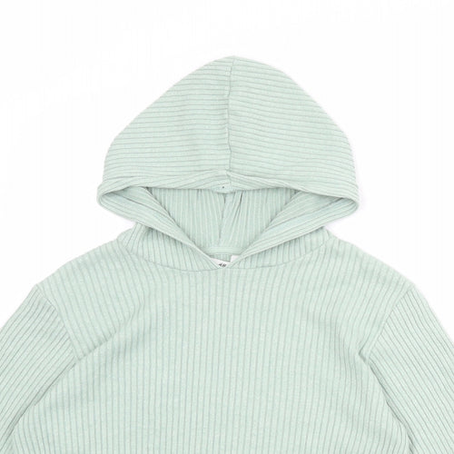 H&M Girls Green Viscose Pullover Hoodie Size 7-8 Years Pullover - Ribbed