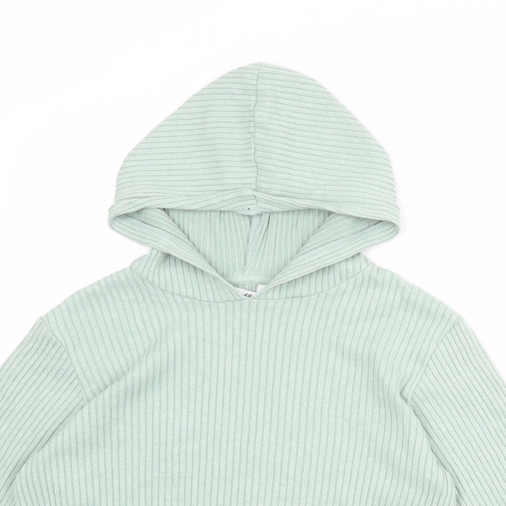 H&M Girls Green Viscose Pullover Hoodie Size 7-8 Years Pullover - Ribbed