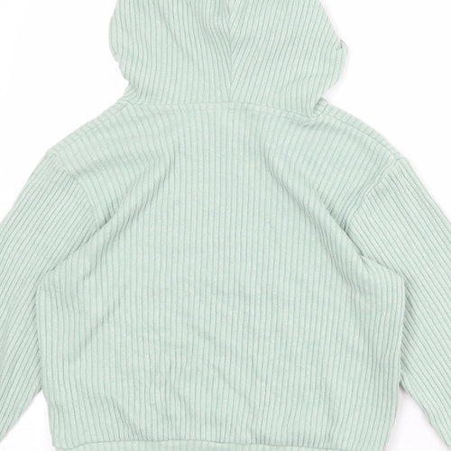 H&M Girls Green Viscose Pullover Hoodie Size 7-8 Years Pullover - Ribbed