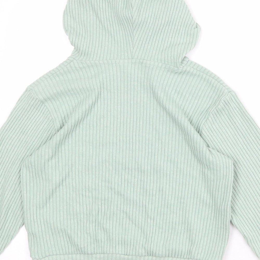 H&M Girls Green Viscose Pullover Hoodie Size 7-8 Years Pullover - Ribbed