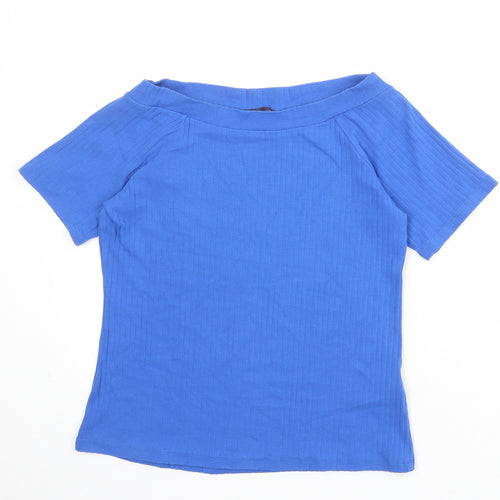 Marks and Spencer Womens Blue Cotton Basic T-Shirt Size 16 Off the Shoulder