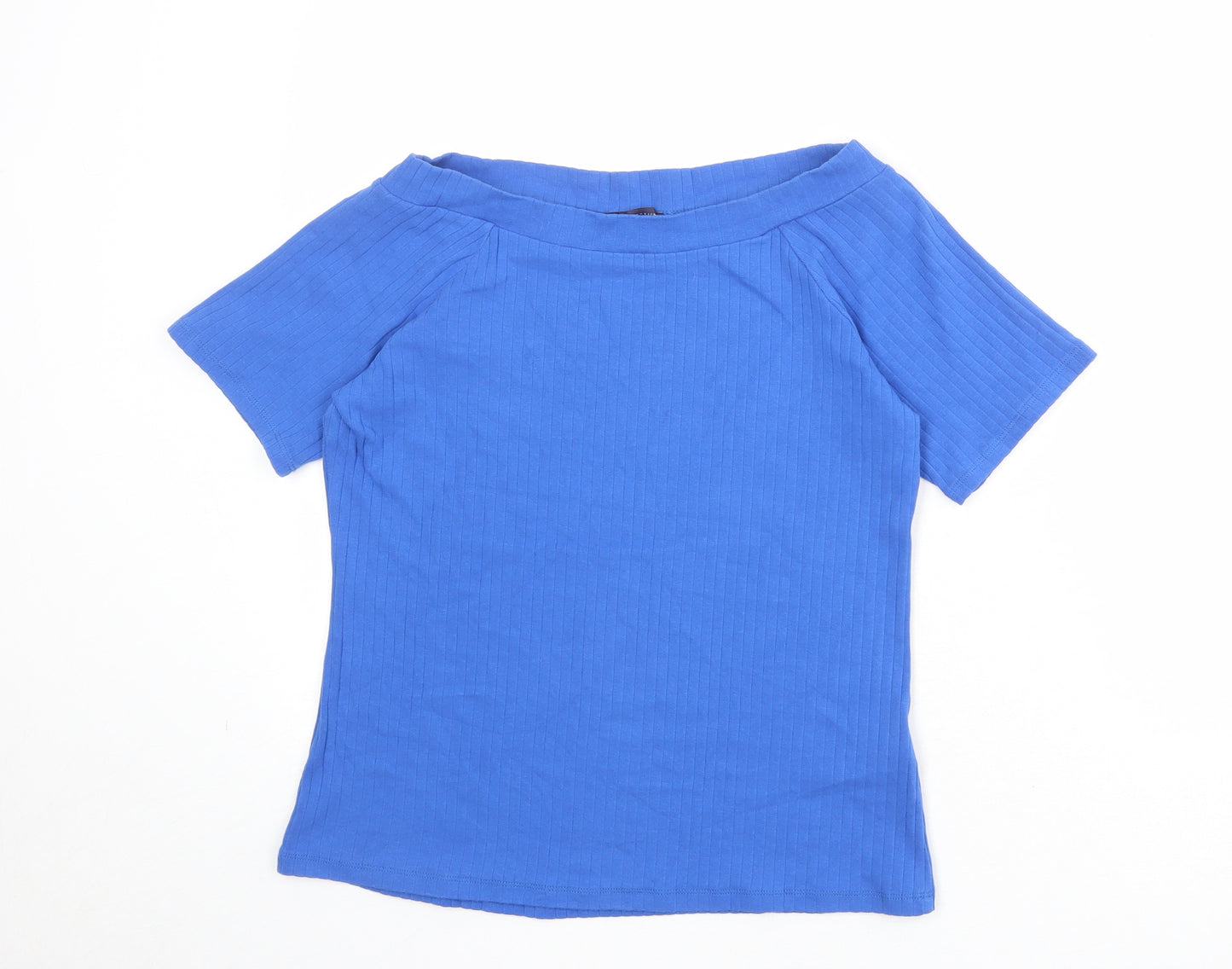 Marks and Spencer Womens Blue Cotton Basic T-Shirt Size 16 Off the Shoulder
