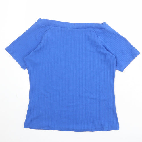 Marks and Spencer Womens Blue Cotton Basic T-Shirt Size 16 Off the Shoulder
