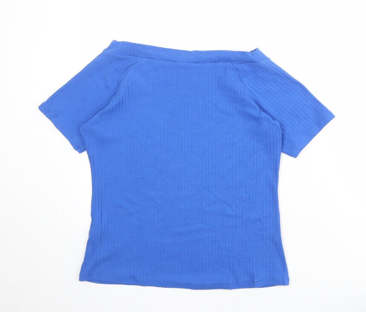 Marks and Spencer Womens Blue Cotton Basic T-Shirt Size 16 Off the Shoulder