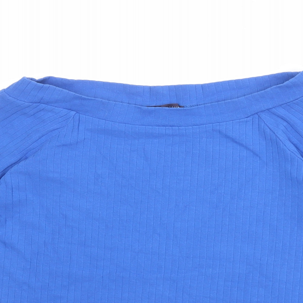 Marks and Spencer Womens Blue Cotton Basic T-Shirt Size 16 Off the Shoulder