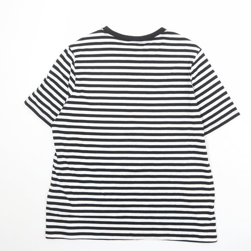 Marks and Spencer Womens Black Striped 100% Cotton Basic T-Shirt Size 14 Round Neck