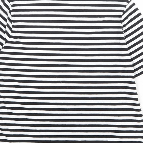 Marks and Spencer Womens Black Striped 100% Cotton Basic T-Shirt Size 14 Round Neck