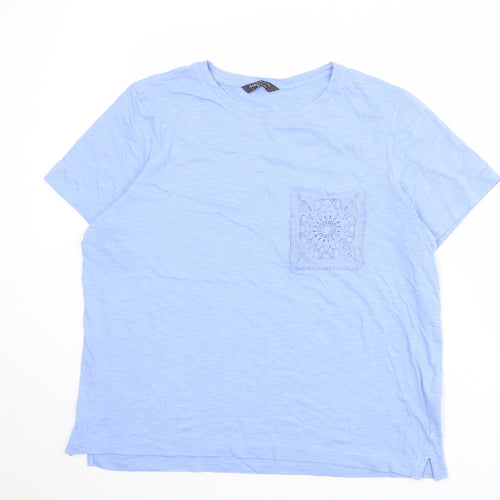 Marks and Spencer Womens Blue Cotton Basic T-Shirt Size 16 Round Neck