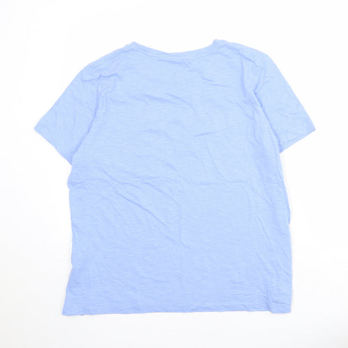 Marks and Spencer Womens Blue Cotton Basic T-Shirt Size 16 Round Neck