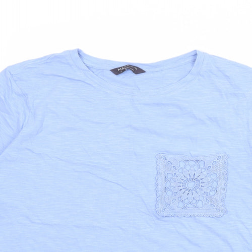 Marks and Spencer Womens Blue Cotton Basic T-Shirt Size 16 Round Neck