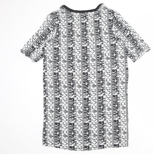 NEXT Womens White Geometric Viscose T-Shirt Dress Size 16 V-Neck Pullover